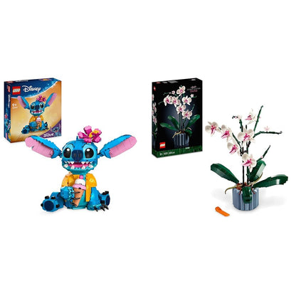 LEGO | Disney Stitch, building and playset for kids, figure with ice cream cone, toy & 10311 Icons Orchid, artificial plant set with flowers.
