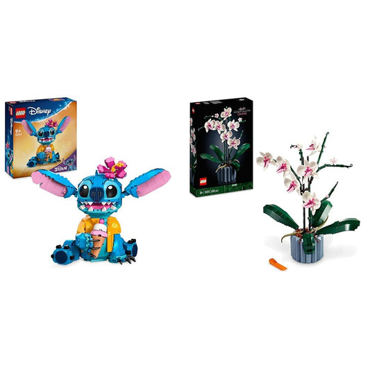 LEGO | Disney Stitch, building and playset for kids, figure with ice cream cone, toy & 10311 Icons Orchid, artificial plant set with flowers.