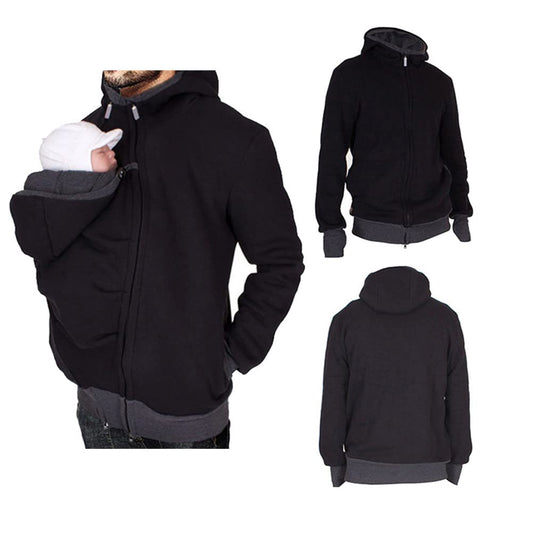 Amropi Kangaroo Hoodie Baby Carrier Men's Pullover Winter Warm Baby Carrier Coat Black, L