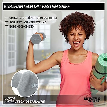 Miweba Sports Vinyl Dumbbell Set NKH120 | 𝐏𝐫𝐨𝐟𝐢 Dumbbell - Hexagon Dumbbells Set - Dumbbells - Dumbbell Set - Gym Dumbbells - Dumbbell Stand - Dumbbell - Dumbbell - 1-3kg (Pink/Turquoise/Gray)