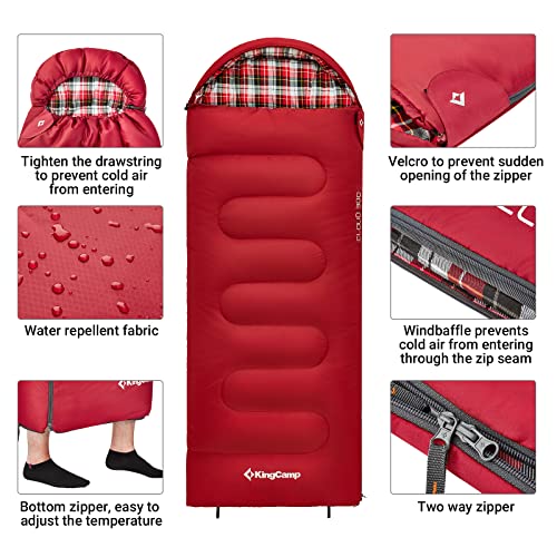 KingCamp sleeping bag Flannel 3-4 seasons, adult sleeping bag, cotton warm blanket sleeping bag portable lightweight, waterproof camping sleeping bag for trekking travels, hiking