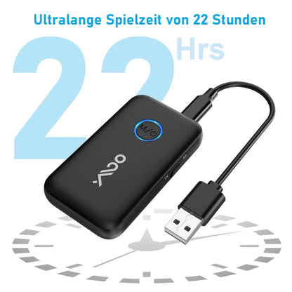 YMOO Bluetooth 5.3 adapter for TV/airplane to headphones, 2-in-1 Bluetooth transmitter receiver with APTX-ll, Bluetooth sender jack 3.5, splitter 2 for TV audio to speaker, 22H.