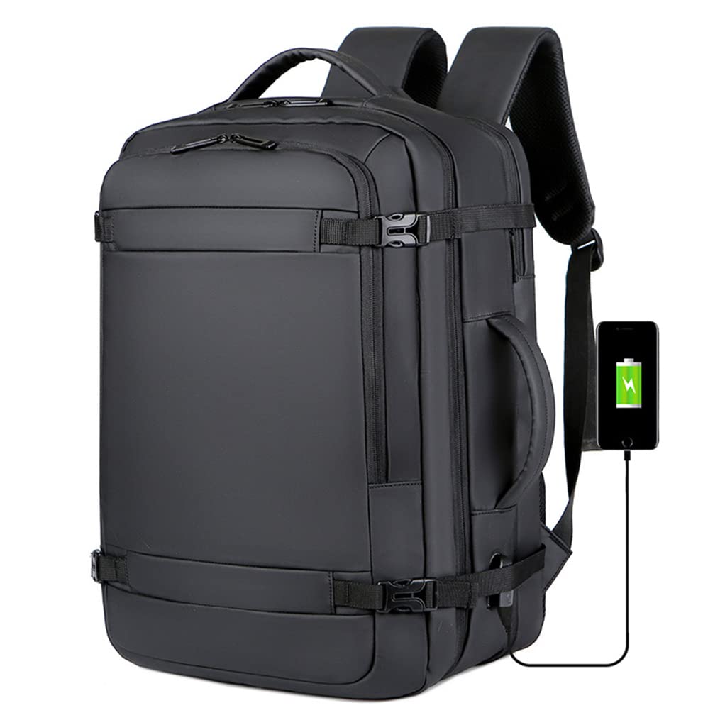 BAGZY Laptop Backpack 17 Inch Men's Carry-on Backpack 45x36x20 Waterproof Expandable 30-40L Travel Backpack Cabin Bag USB Charging Port Gifts for Men [Black]