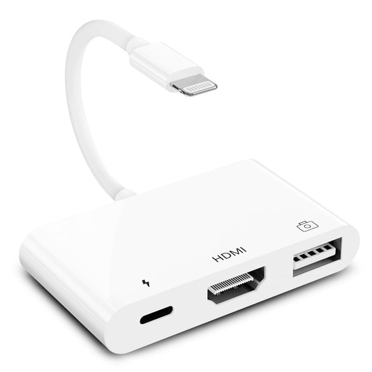 3 in 1 HDMI OTG adapter for iPhone, iPhone Digital AV 1080P HDMI adapter, USB port OTG cable and charging port, support USB flash drive, MIDI keyboard, mouse, for iPhone 14/13/12/11/XS/X/iPad