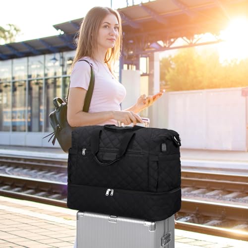 Suweir travel bag weekender for women large duffel bag for men carry-on bag hospital bag delivery with shoe compartment gym travel bag with toiletry bag & laptop compartment for trips, sports, fitness