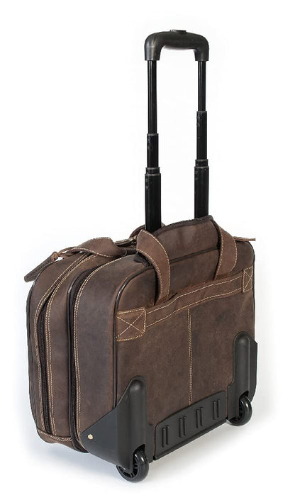 Alpine Leather Business Trolley - Denver (Handmade) - Sustainable organic leather from local farming | Trolley hand luggage, briefcase with wheels *Fairly produced* (40x40x25cm, Old Havana)