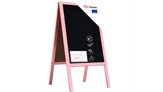 ALLboards A-board with pink wooden frame 118x61cm, advertising board, sidewalk sign, pavement sign, street stand, chalkboard