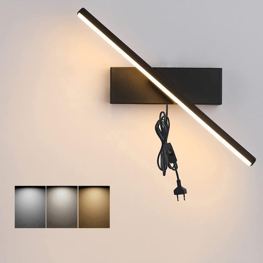 LYTLM Bedroom Wall Light with Plug and Cable, LED Mirror Light with Switch, Dimmable Bedside Lamp Indoor Reading Lamp Bathroom Wall Light Children's Room Wall Lighting 330° Rotatable 6W (Black)
