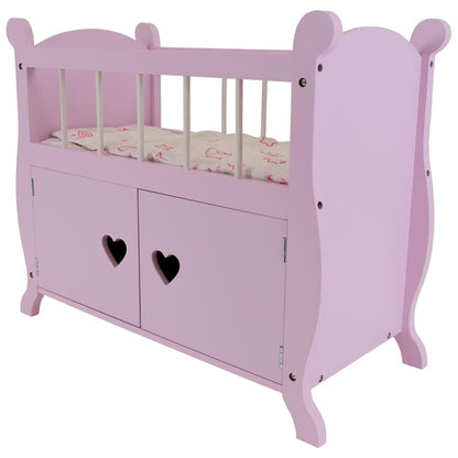 Bandits & Angels wooden doll bed Sweetheart with wardrobe pink - Suitable for dolls up to 46 cm - Includes blanket - Doll furniture.