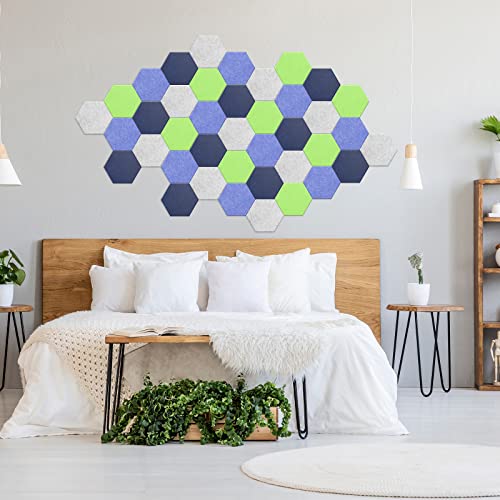 JBER hexagon acoustic panels, soundproof foam panels, self-adhesive, 35.6 x 30.5 x 1cm, high-density sound-absorbing panels for acoustic treatment, home office, 12 pieces (Navy Blue)