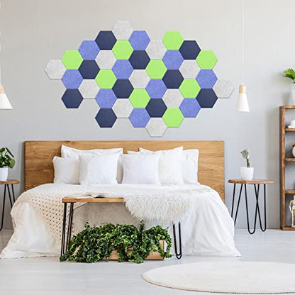 JBER hexagon acoustic panels, soundproof foam panels, self-adhesive, 35.6 x 30.5 x 1cm, high-density sound-absorbing panels for acoustic treatment, home office, 12 pieces (Navy Blue)