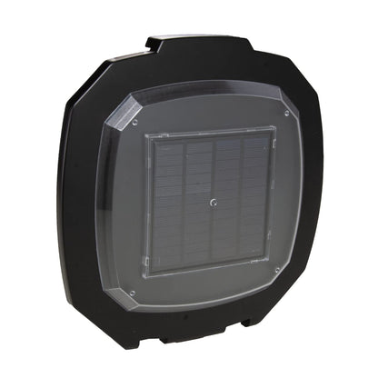 AquaForte Fishfeeder 6 liter Solar, 1-6 feedings/day, feeding time up to 20 sec, pellet size 3-10 mm, ejection range ± 1, 2 or 3 m, distribution angle: 120° horizontal, incl. solar panel.