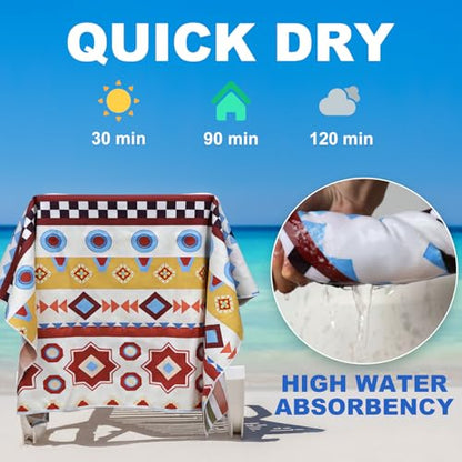 Microfiber beach towels for adults, 2 pieces, 180 × 95 cm, sand-free & lightweight beach towel with storage bag, 250 gsm, quick absorbing and fast drying beach towel, box for storage