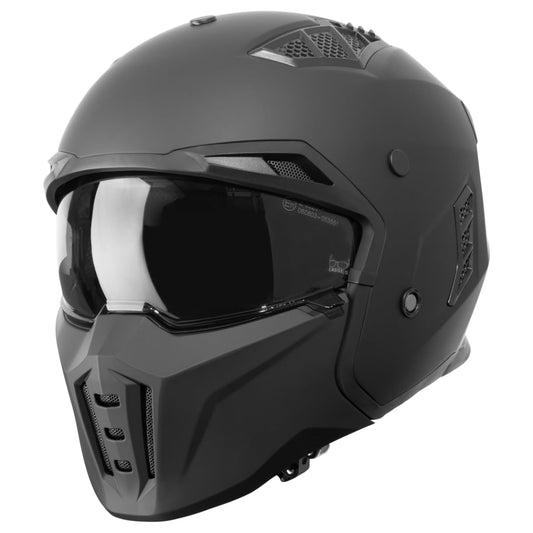 VINZ Shuto Jet helmet / Streetfighter helmet | ECE 22.06 approved | Scooter helmet with sun visor | Jet helmet with removable chin guard - Matte Black