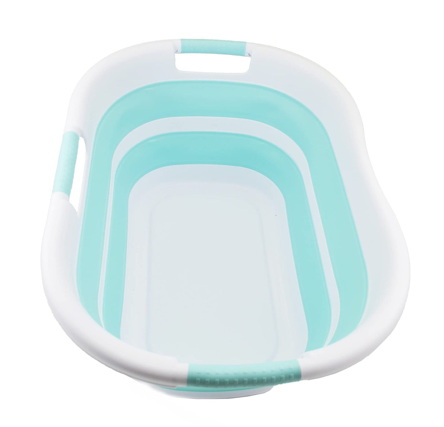 SAMMART foldable plastic laundry basket, 40L, collapsible pop-up storage container/organizer - portable wash tub - space-saving laundry hamper (1, White/Sea Green)