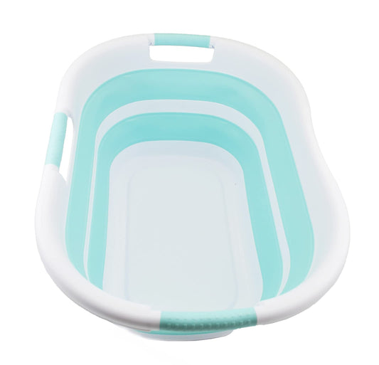 SAMMART foldable plastic laundry basket, 40L, collapsible pop-up storage container/organizer - portable wash tub - space-saving laundry hamper (1, White/Sea Green)