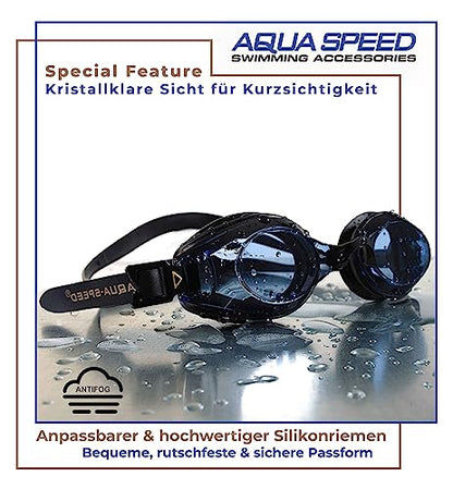 Aqua Speed Lumina swimming goggles with optical lenses -4.0 for adults teenagers | Swim Goggles Anti-Fog | UV Swimming Goggles | Competition | Swim Goggles Swim Training - Black - Tinted
