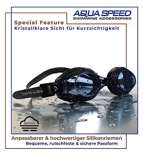 Aqua Speed Lumina swimming goggles with optical lenses -4.0 for adults teenagers | Swim Goggles Anti-Fog | UV Swimming Goggles | Competition | Swim Goggles Swim Training - Black - Tinted