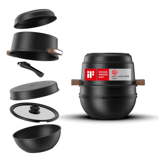 CookingTotem® Luxury Induction Cookware Set - Stackable set with ceramic non-stick coating, removable handle, oven safe, pot set, pots & pans set, PFAS-free, coated cookware.