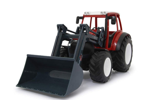 JAMARA 405050 Lindner Geotrac with front loader in 1:16 scale, 2.4GHz - realistic engine sound (can be turned off), reverse warning sound, horn, 2-wheel drive, bright LED lights in front, turn signals, demo function, red.