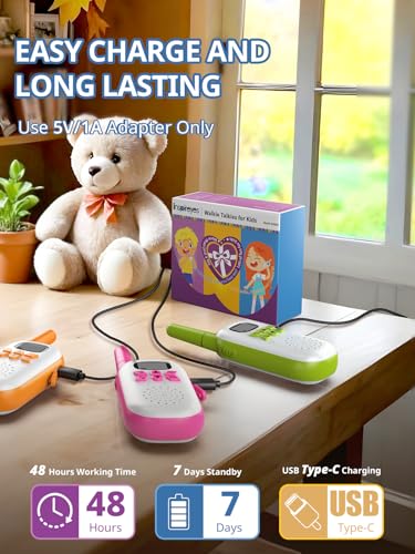 Inspireyes Rechargeable Walkie Talkie for Kids, 48-hour working time, 8 channels 2-way radio, gifts for boys girls, outdoor hiking camping, 3-12 years old toy.