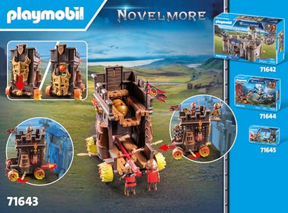 PLAYMOBIL Novelmore 71643 Attack Vehicle with Fire Cannon, featuring three Burnham Raiders knights, includes various accessories for exciting battles, action-packed toy for children aged 4 and up.