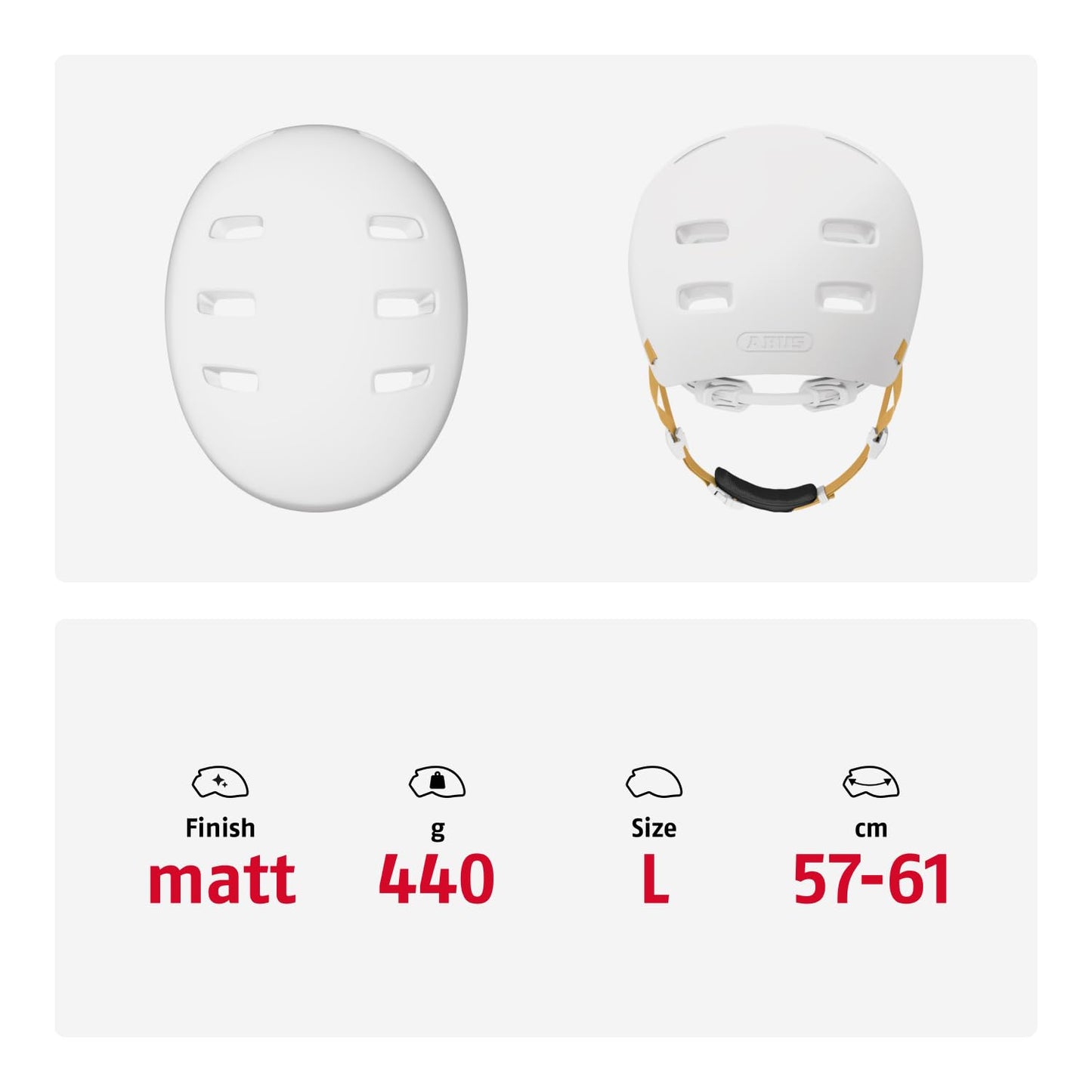 ABUS bike helmet XOXO - City helmet in skater look - suitable for skateboard, bike, scooter - with optimized chin padding - for teens and adults - Size L, White