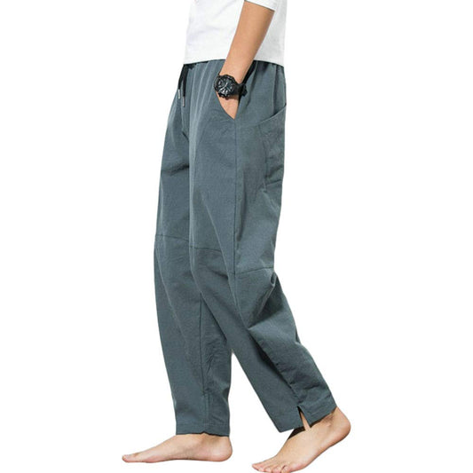 Men Women Harem Pants Aladdin Pants - Chinese Retro Style Wide Leg Yoga Pants Pilates Martial Arts Kung Fu Thai Casual Knickerbocker Stretchy Workout Pants (Gray, M)