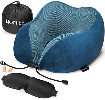 HOMIEE Travel Neck Pillow, Orthopedic Memory Foam Neck Pillow for Sleeping, Ergonomic Neck Support Pillow made with the Best Memory Foam for optimal comfort.