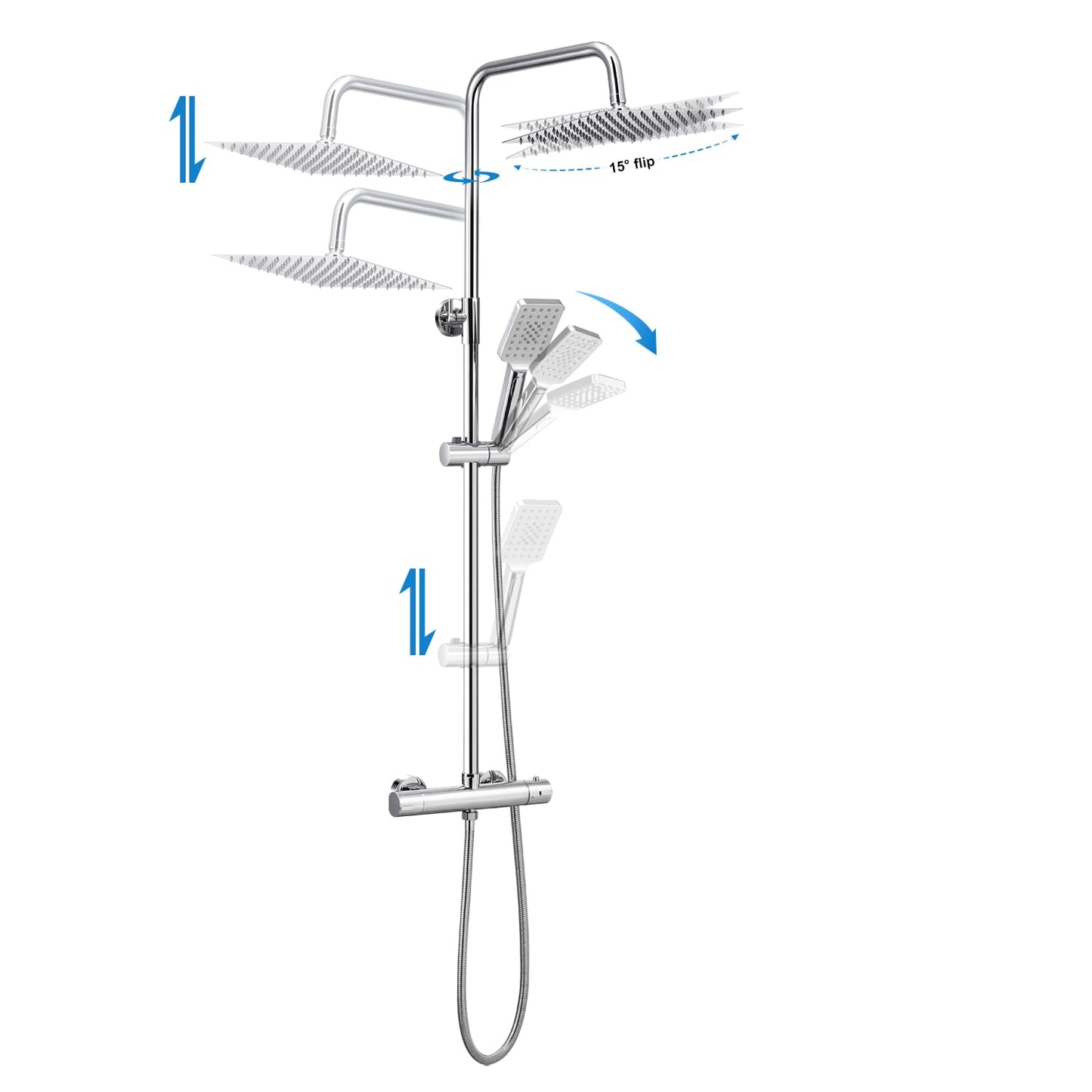 BONADE shower system with thermostat rain shower head made of 304 stainless steel, shower mixer complete set including shower thermostat, adjustable wall bracket 10 inch rain shower, bathtub faucets set