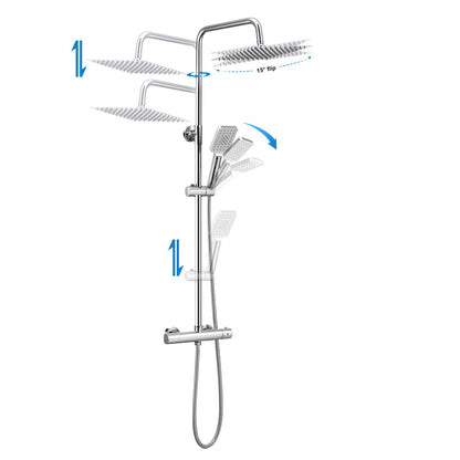 BONADE shower system with thermostat rain shower head made of 304 stainless steel, shower mixer complete set including shower thermostat, adjustable wall bracket 10 inch rain shower, bathtub faucets set
