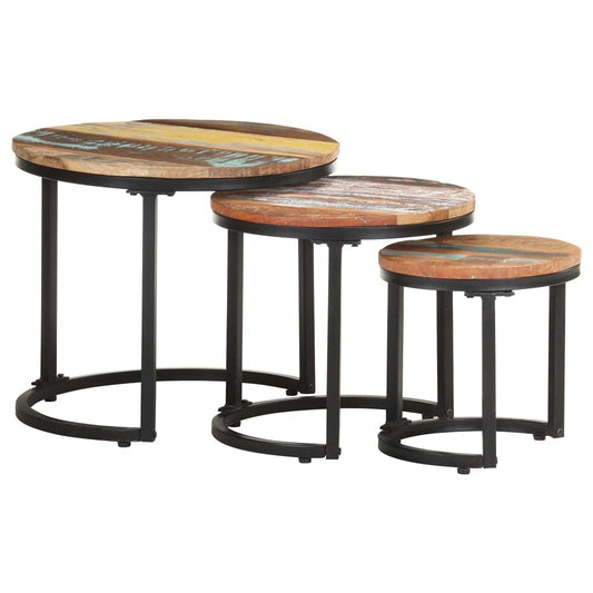 vidaXL Side Table 3-Piece Set Industrial Style Coffee Table Set Living Room Table Tea Table Table Recycled Solid Wood.