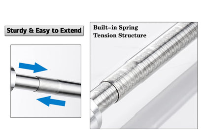 Telescopic stainless steel shower curtain rod 155-260cm, secure grip without drilling, silver clothes rail