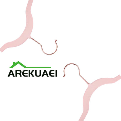 Arekuaei pink velvet hangers, durable, non-slip, space-saving hangers, copper/rose gold, 50 pieces