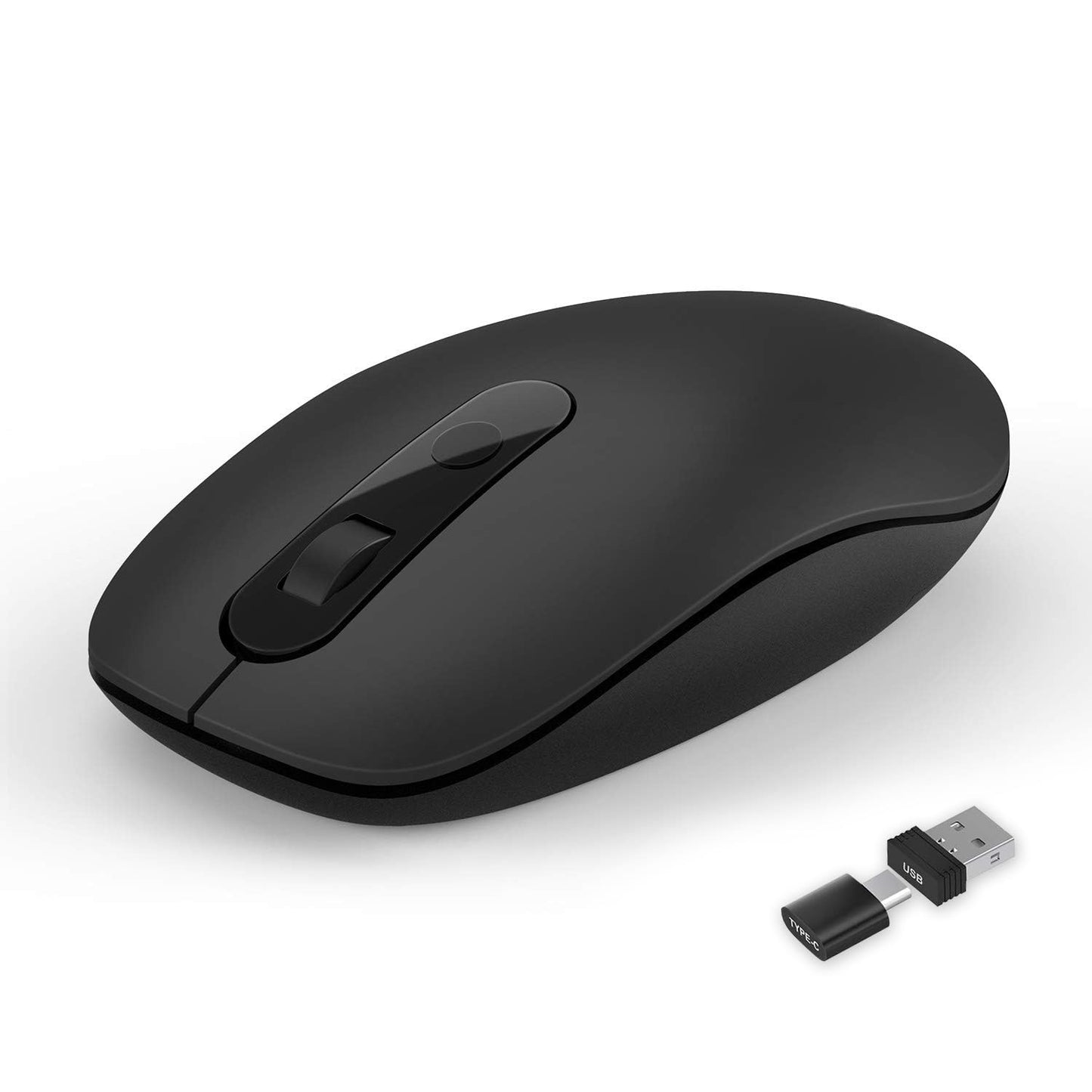 Seenda Wireless 2.4GHz Mouse [2-in-1] with USB-C Receiver - Quiet USB-C Wireless Mouse for PC, Laptop, MacBook, Tablet & Windows - 2400 DPI - Black.