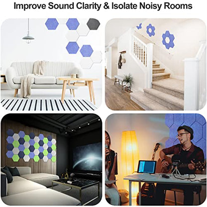 JBER hexagon acoustic panels, soundproof foam panels, self-adhesive, 35.6 x 30.5 x 1cm, high-density sound-absorbing panels for acoustic treatment, home office, 12 pieces (Navy Blue)