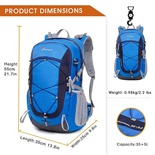 MOUNTAINTOP 40L hiking backpack with rain cover for backpacking, camping, cycling, and travel.