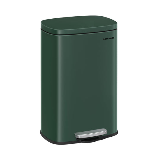 SONGMICS Kitchen Trash Can, 50 liters, Waste Bin, Step Bin, with Lid, Soft Close, Foot Pedal, Steel, Inner Bucket, Vintage Green LTB050C02