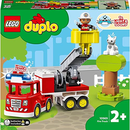 LEGO 10969 DUPLO Town Fire Truck Toy, educational toy for toddlers aged 2+ & 10931 DUPLO Excavator and Truck Toy with construction vehicles