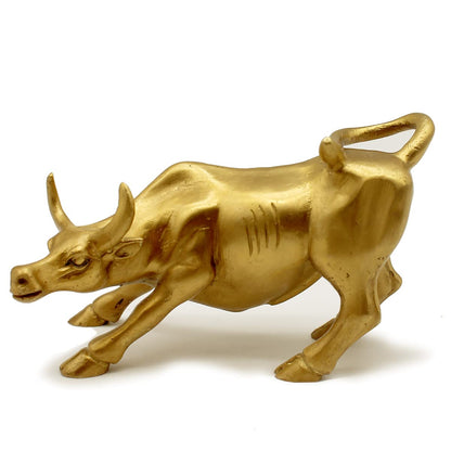 Sculpture, home decor, golden copper bull (Feng Shui) represents luck, wealth, brass bull figure COW01