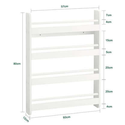 SoBuy KMB08-K-W Kids bookshelf wall shelf storage shelf with 4 shelves for books and decor white dimensions: 60x80x12cm