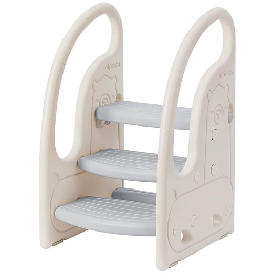 Onasti Kids Step Stool, Three-Step Height Adjustable Toddler Step Stool with Comfortable Handrail, Multi-Functional, Anti-Slip, Suitable for Ages 1.5 to 6 Years - (Grey)