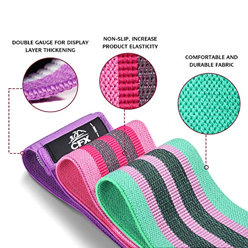 CFX Resistance Hip Bands, set of fitness bands and yoga strap in 3 levels of resistance. Use as resistance and support for leg workouts.