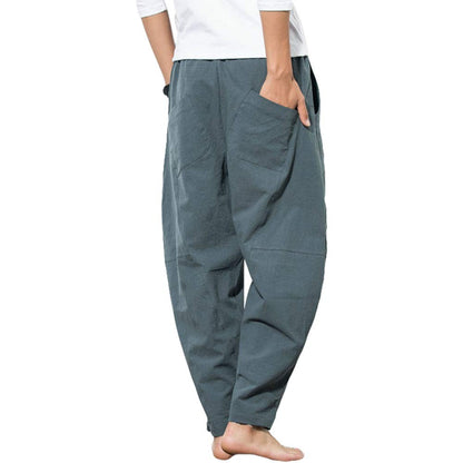 Men Women Harem Pants Aladdin Pants - Chinese Retro Style Wide Leg Yoga Pants Pilates Martial Arts Kung Fu Thai Casual Knickerbocker Stretchy Workout Pants (Gray, M)