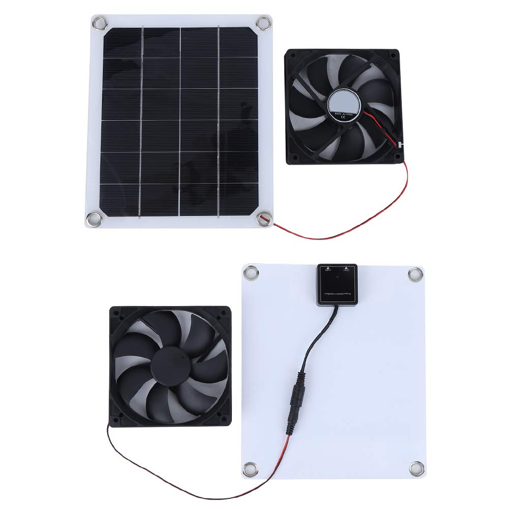 EVTSCAN solar-powered roof ventilation system, powerful fan and 10W solar panel set for greenhouse, pet dog chicken house, attic, gable, and storage cooling ventilation.