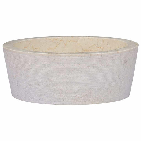 vidaXL Bathroom Sink Countertop Washbasin Vanity Washstand Washbowl Hand Basin Natural Stone Vessel Cream Ø40x15cm Marble