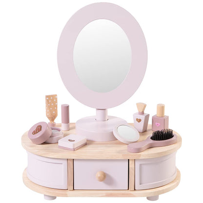 howa children's wooden dressing table with 8-piece accessories and heart stickers 50012