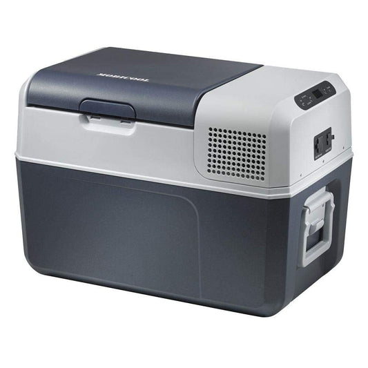 Mobicool FR40 compressor cooler with 38 liter capacity, 12/24 V and 230 V, mini fridge for car, truck, boat, camper, and socket.
