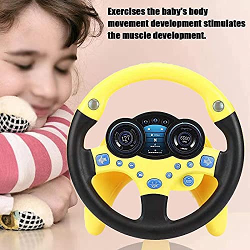Steering wheel toy passenger car toy with music and lights child children driving learning toy musical education for toddler driver beginner [Yellow]
