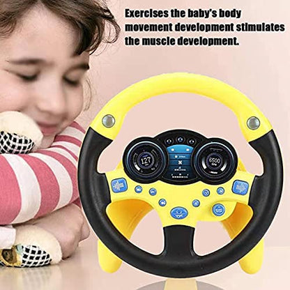 Steering wheel toy passenger car toy with music and lights child children driving learning toy musical education for toddler driver beginner [Yellow]